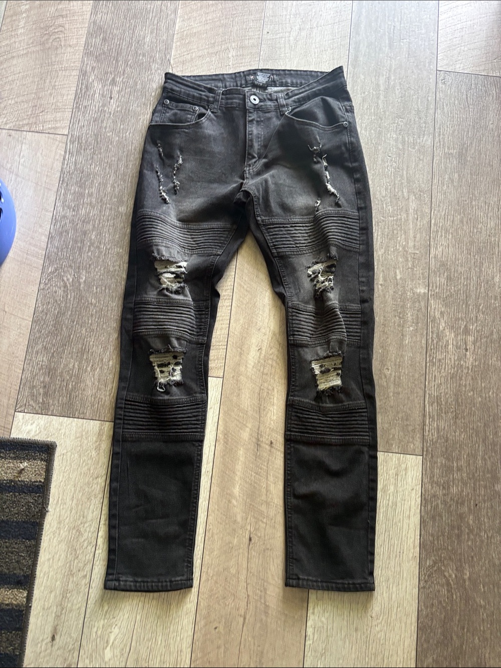 Men's Black Distressed Moto Jeans